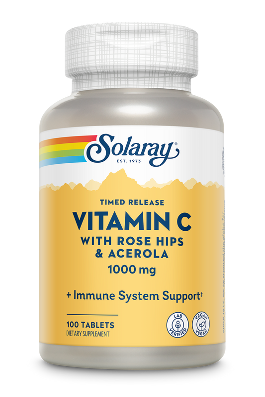 Solaray Vitamin C w/ Rose Hips & Acerola, 1000mg, Two-Stage Timed-Release Healthy Immune Function (250 Tabs) ( 100 Servings, 100 Tablets)