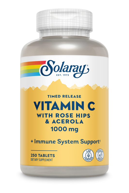 Solaray Vitamin C w/ Rose Hips & Acerola, 1000mg, Two-Stage Timed-Release Healthy Immune Function (250 Tabs) (50 Servings, 250 Tablets)