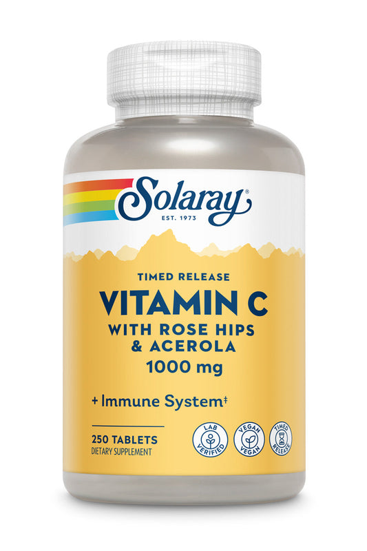 Solaray Vitamin C w/ Rose Hips & Acerola, 1000mg, Two-Stage Timed-Release Healthy Immune Function (250 Tabs) (50 Servings, 250 Tablets)