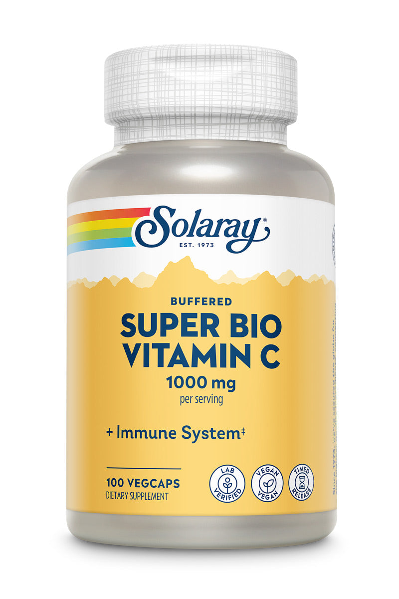 Solaray Super Bio Vitamin C 1000mg, Buffered, Time Release Capsules with Bioflavonoids, Two-Stage for High Absorption & All Day Immune Support, Vegan, 60 Day Guarantee, 125 Servings, 250 VegCaps