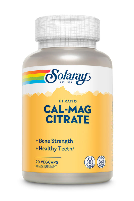 Solaray Calcium Magnesium Citrate 1000mg 1:1 Ratio, Bone Strength Supplement, Muscle, Nervous System and Bone Health Support, Chelated for High Absorption, Gentle Digestion, 15 Servings, 90 VegCaps