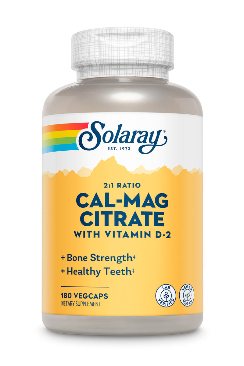 Solaray Calcium Magnesium Citrate 2:1 Ratio with Vitamin D2, Healthy Bone, Muscle & Nerve Support, 30 Serv, 180 VegCaps