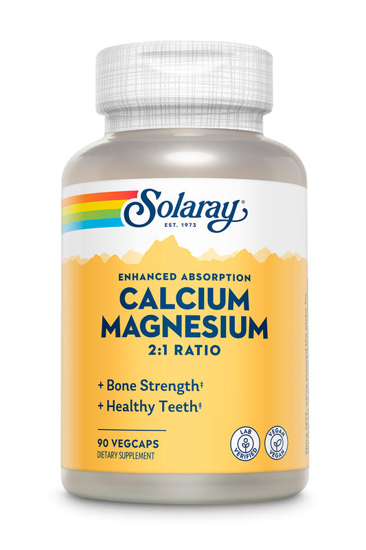 Solaray Enhanced Absorption Calcium Magnesium - 90 VegCaps - 2:1 Ratio - Supports Bone Strength & Healthy Teeth - Vegan