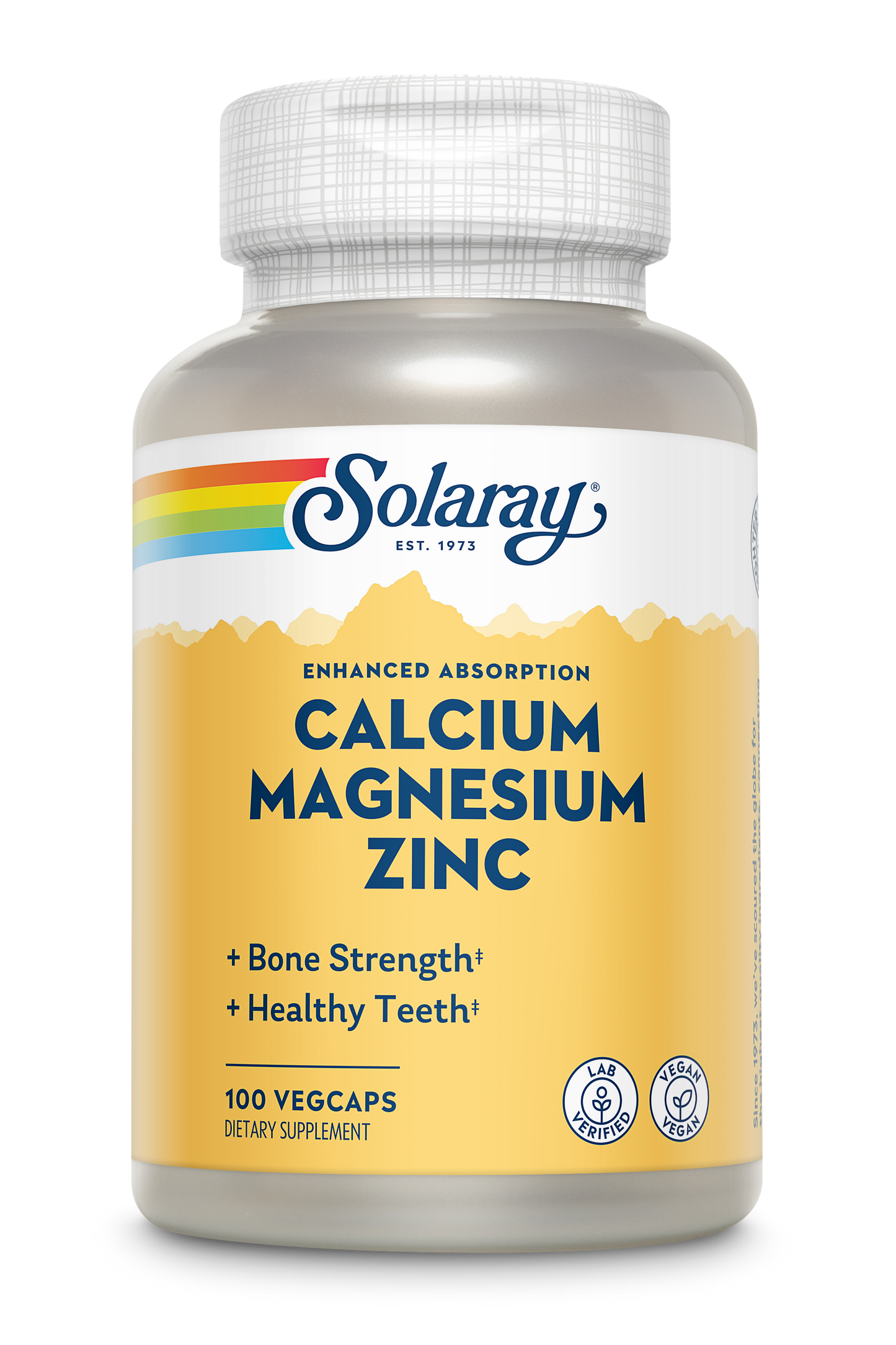 Solaray Calcium Magnesium Zinc Supplement, with Cal & Mag Citrate, Strong Bones & Teeth Support, Easy to Swallow Capsules, 60 Day Money Back Guarantee (100 CT)