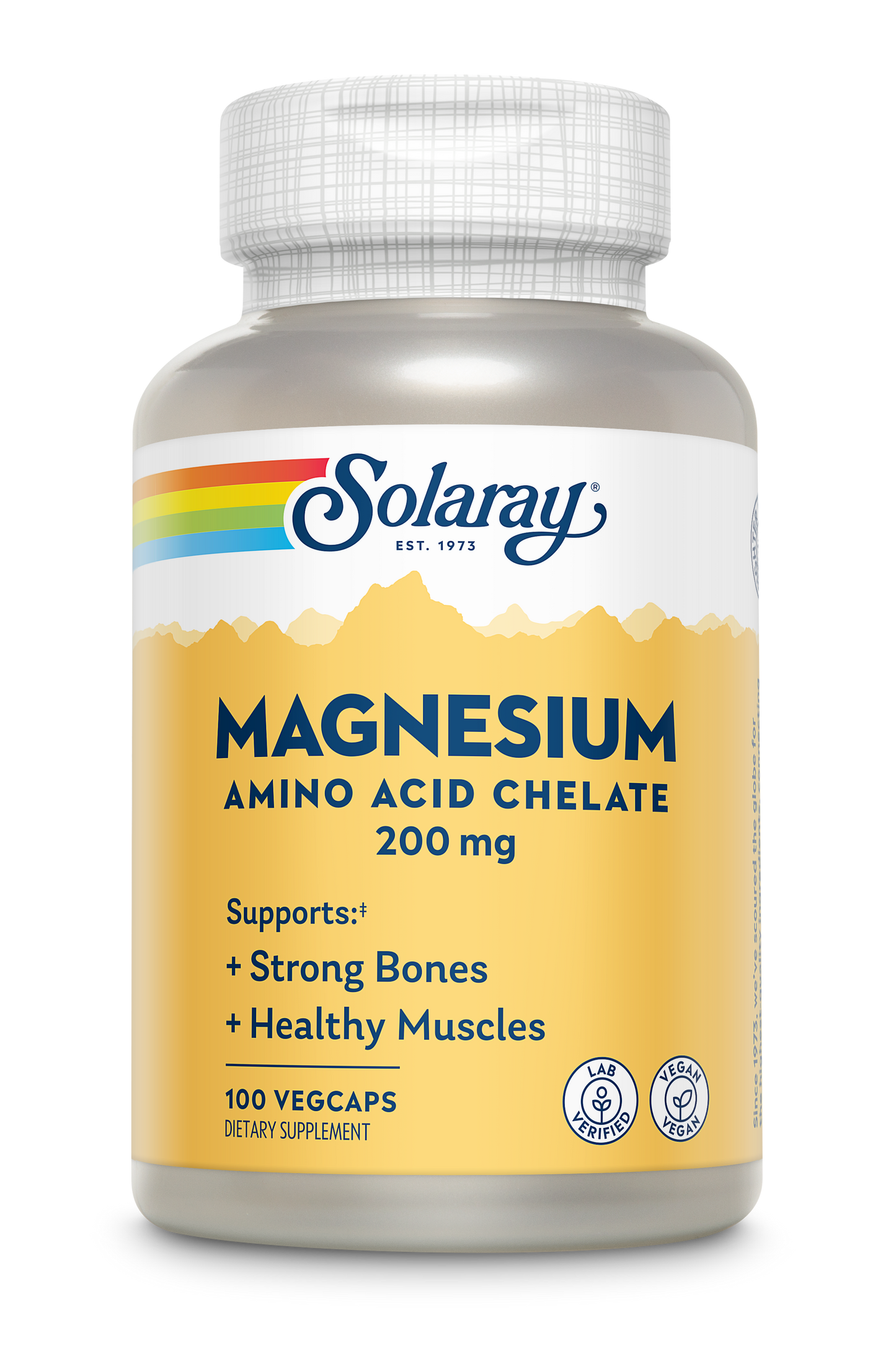 Solaray Magnesium Amino Acid Chelate 200 mg, Chelated Magnesium Supplement for Bone Health, Heart Health and Muscle Function Support, Vegan, 60-Day Money Back Guarantee, 100 Servings, 100 VegCaps