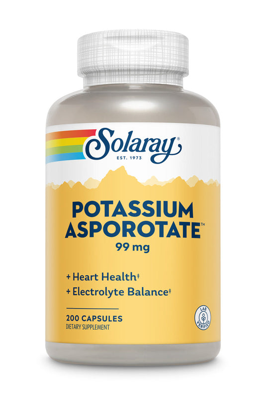 Solaray Potassium Asporotate Chelated Supplement, Electrolyte Balance & Heart Health Support, 200 Capsules