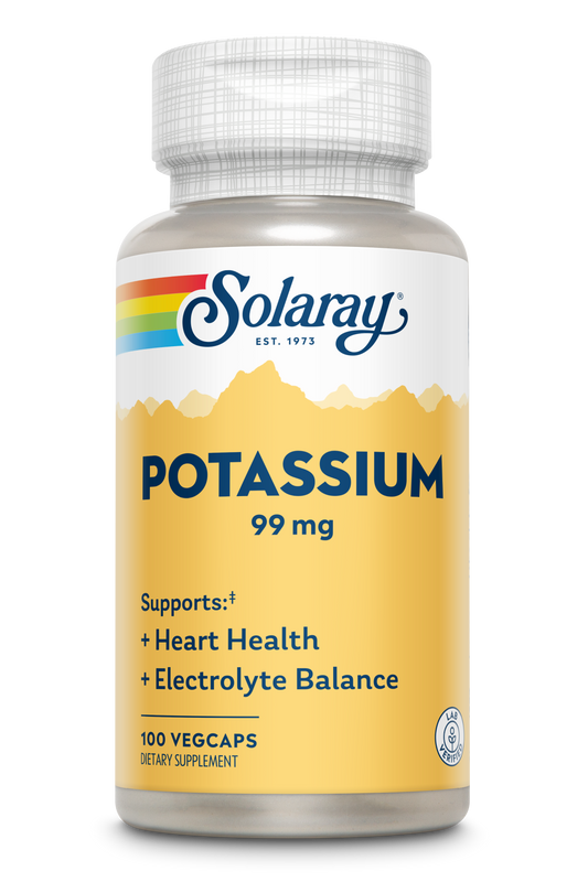 Solaray Potassium 99 mg, Fluid and Electrolyte Balance Formula, Potassium Supplement for Muscle, Nerve, Cellular and Heart Health Support, 60-Day Money Back Guarantee, 100 Servings, 100 VegCaps