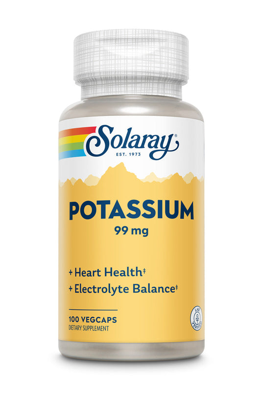 Solaray Potassium 99 mg, Fluid and Electrolyte Balance Formula, Potassium Supplement for Muscle, Nerve, Cellular and Heart Health Support, 60-Day Money Back Guarantee, 100 Servings, 100 VegCaps