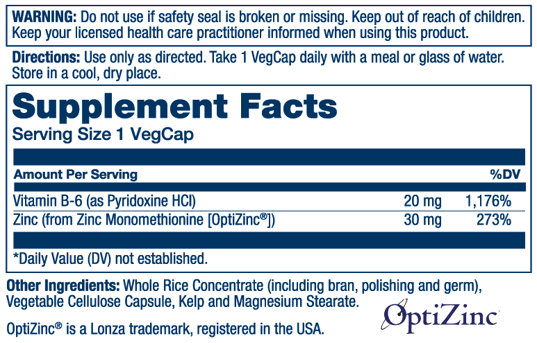 Solaray OptiZinc 30mg Immune Support Supplement, Chelated Zinc Capsules, Endocrine Systems and Cellular Health Support, with Methionine, Vitamin B6 and NO Copper, 60-Day Guarantee, 60 Serv, 60 VegCaps