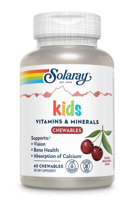 Solaray Childrens Vitamins & Minerals Complete Multivitamin for Kids Great Black Cherry Flavor (076280047974) (60 Chews, 30 Serv)