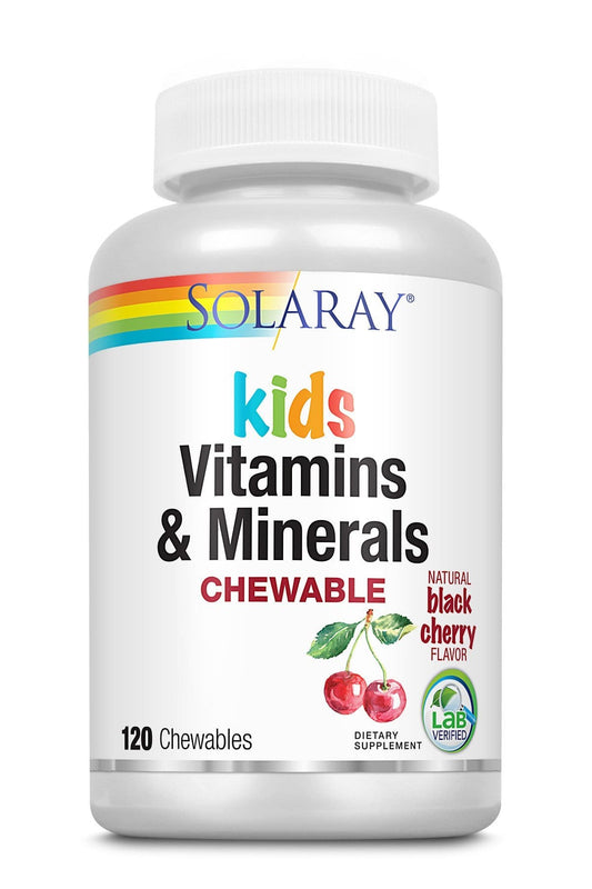 Solaray Childrens Vitamins & Minerals Complete Multivitamin for Kids Great Black Cherry Flavor (076280047974) (120 Chews, 60 Serv)