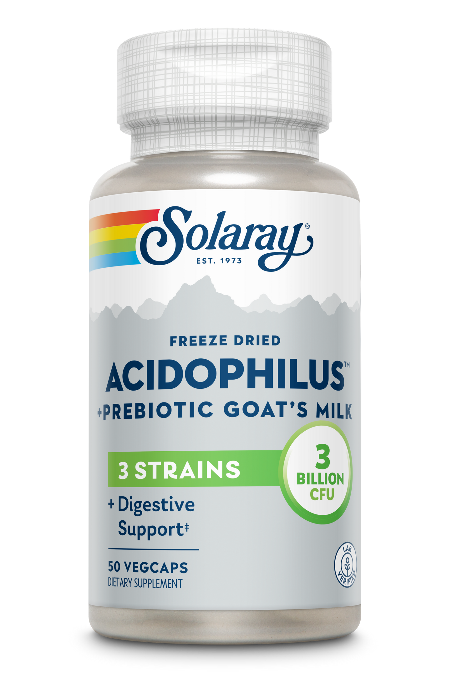 Solaray Acidophilus 3 Strain Probiotic & Prebiotic Goats Milk | 3 Billion CFU & Freeze Dried | 50 VegCaps