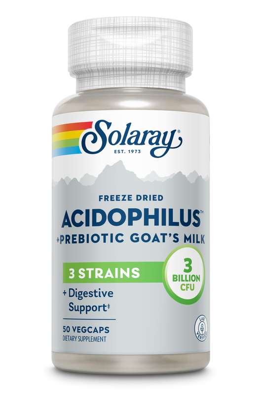 Solaray Acidophilus 3 Strain Probiotic & Prebiotic Goats Milk | 3 Billion CFU & Freeze Dried | 50 VegCaps