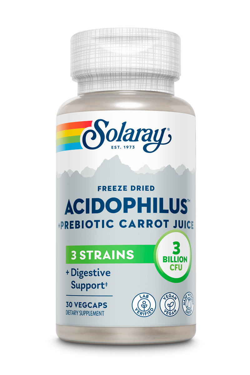 Solaray Acidophilus 3 Strain Probiotic & Prebiotic Carrot Juice | 3 Billion CFU, Vegan & Freeze Dried | 30 VegCaps