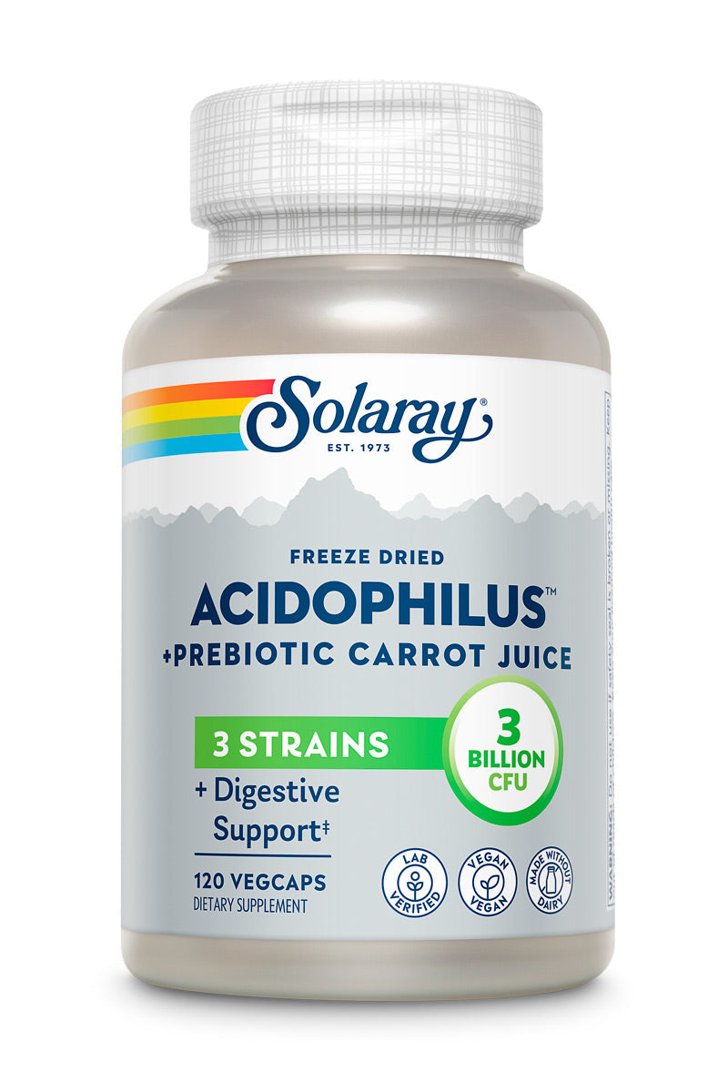 Solaray Acidophilus 3 Strain Probiotic & Prebiotic Carrot Juice | 3 Billion CFU, Vegan & Freeze Dried | 120 VegCaps