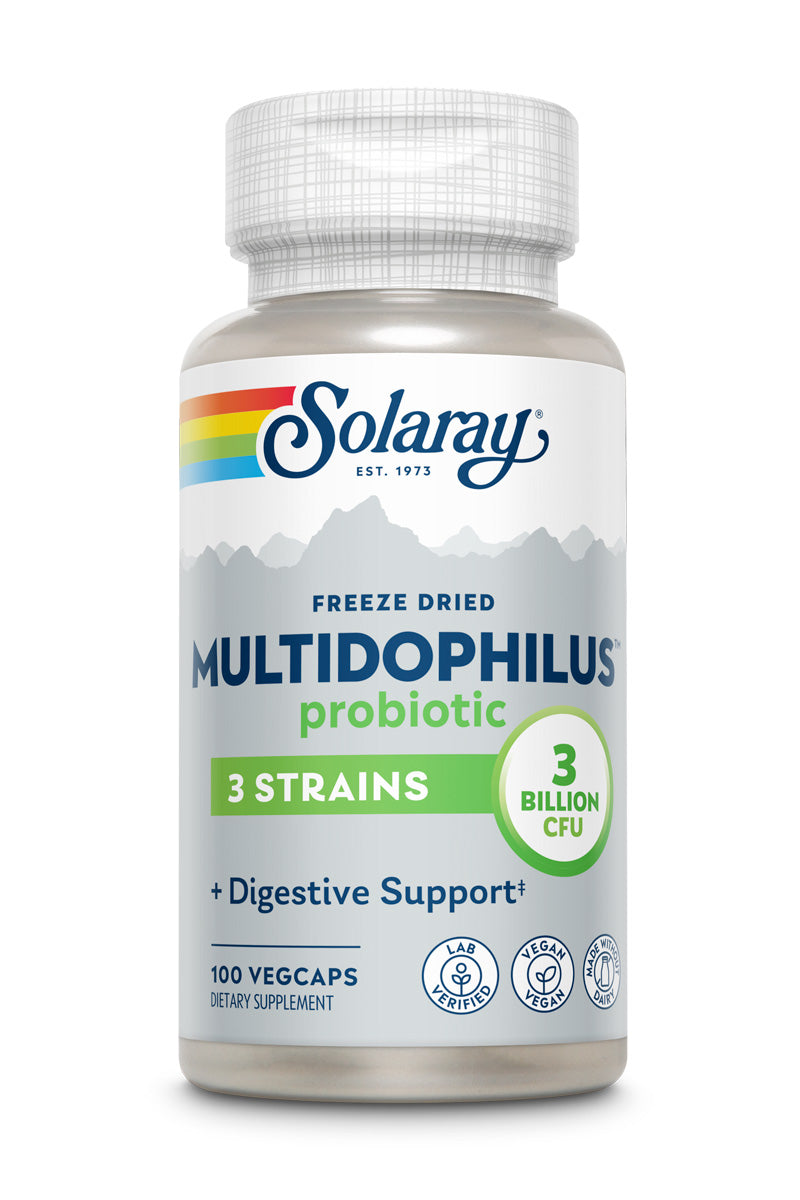 Solaray Multidophilus 3 Freeze Dried | 3 Billion CFU | Probiotics L. acidophilus, B. bifidum, and L. bulgaricus for Healthy Gut Support | 100 VegCaps