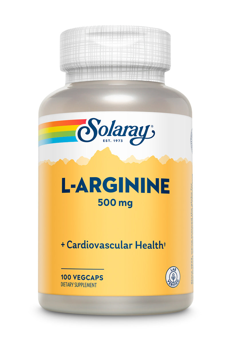 Solaray L-Arginine 500 mg, Nitric Oxide Supplement, Endurance, Energy, Heart Health Support, 100 Servings, 100 VegCaps