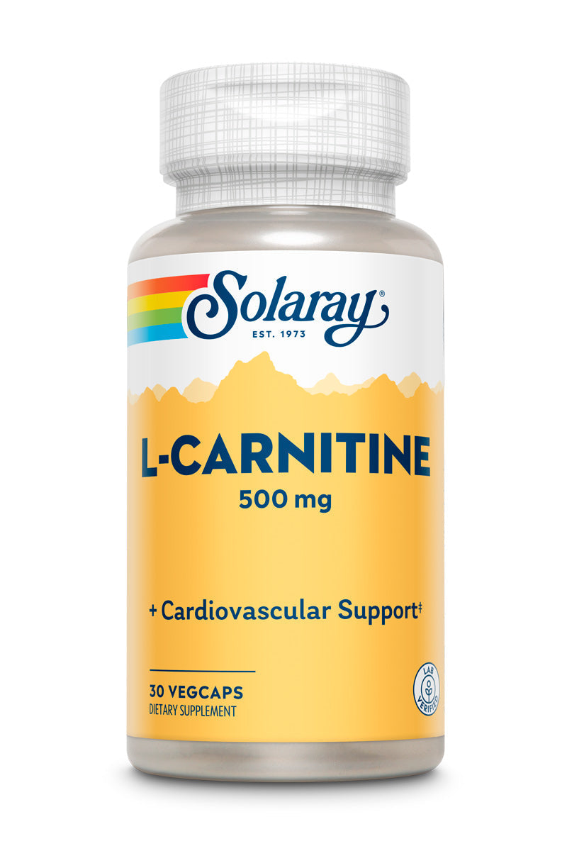 Solaray L-Carnitine 500 mg, Healthy Cardiovascular Support, Free Form Amino Acid, Lab Verified, GMP Facility, 60-Day Money-Back Guarantee, 30 Servings, 30 VegCaps