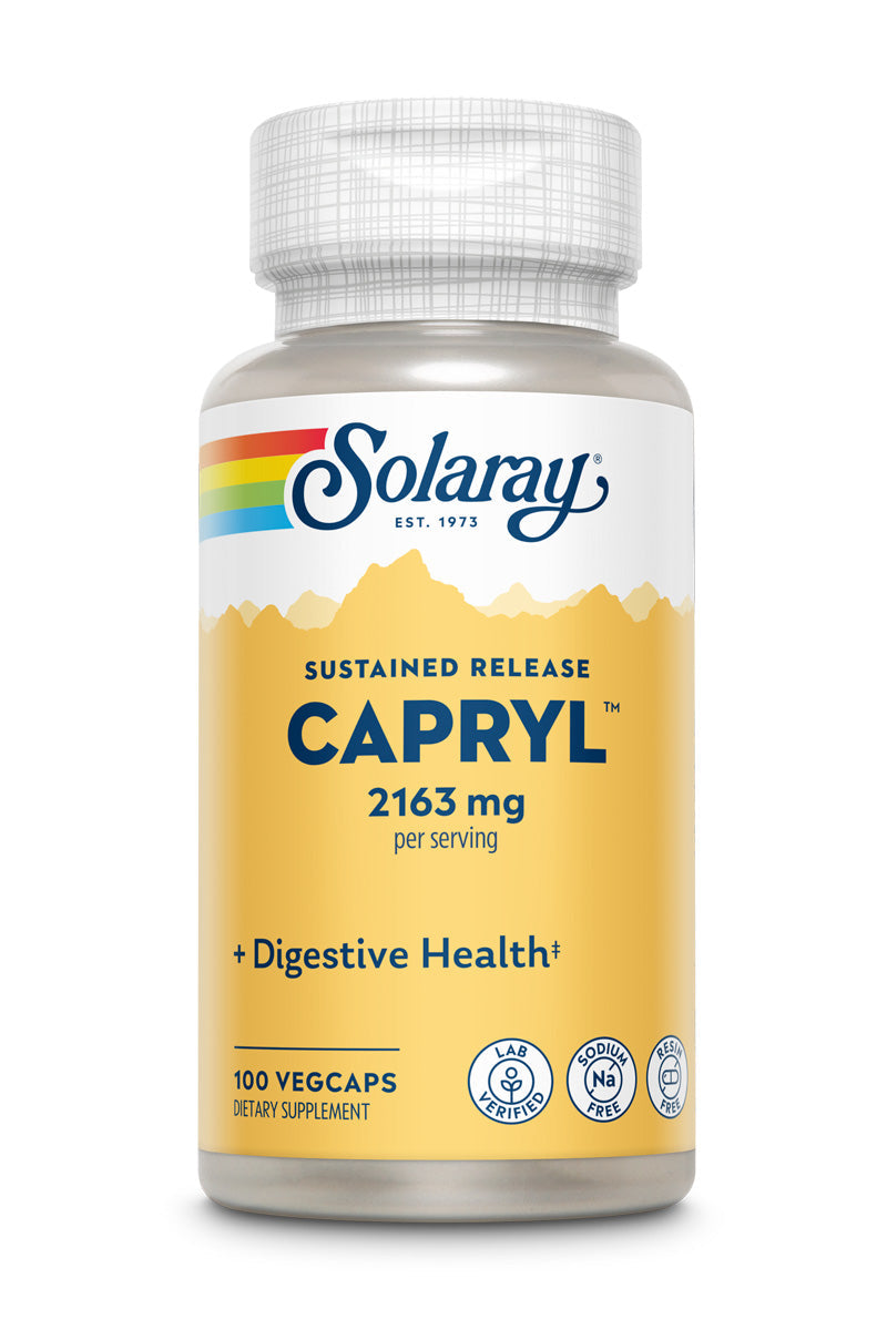 Solaray Capryl | Sustained Release Caprylic Acid | Healthy Gastrointestinal Tract Support | 16 Servings | 100 VegCaps