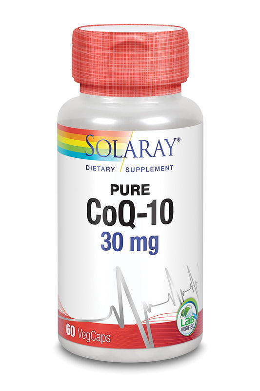 Solaray Pure CoQ-10 30 mg | Health Heart Function & Cellular Energy Support | Non-GMO, Vegan & Lab Verified for Purity | 60 VegCaps