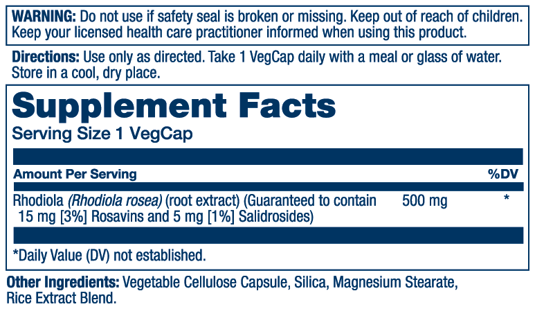 Solaray Super Rhodiola Root Extract 500mg | Herbal Adaptogen for Healthy Stress & Energy Support | Guaranteed Potency | Non-GMO & Vegan | 60 VegCaps