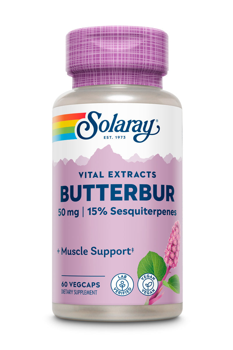 Solaray Butterbur Root Extract 50mg | Support for Healthy Vascular Smooth Muscle, Blood Flow, Respiratory Function & Urinary System Health | 60ct