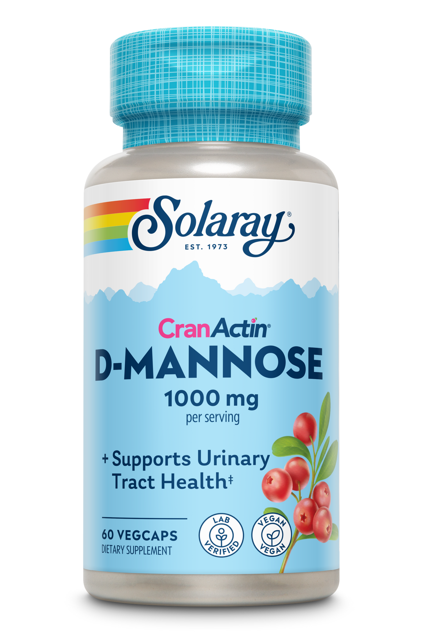 Solaray D-Mannose w/ CranActin Cranberry Extract 1000mg w/ Vit C , Healthy Urinary Tract Support  (60 CT)
