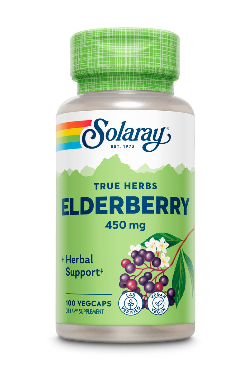 Solaray Elderberry Berry & Flower 450mg | Support for General Wellbeing During Cold Months | With Flavonoids & Phenolic Compounds | Non-GMO | 100ct