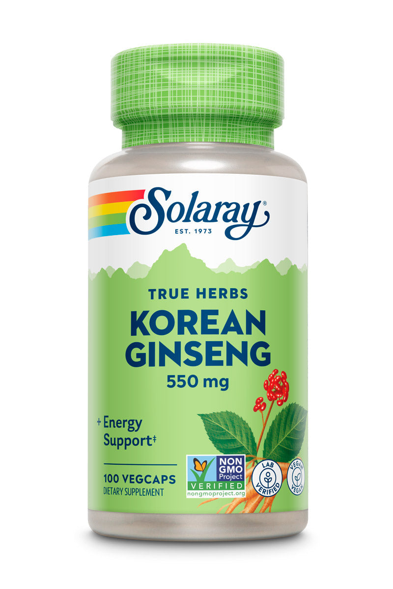 Solaray Korean Ginseng 550 mg - Ginseng Root - Stress, Physical Endurance and Energy Supplements - Non-GMO, Vegan, Lab Verified - 100 Servings, 100 VegCaps