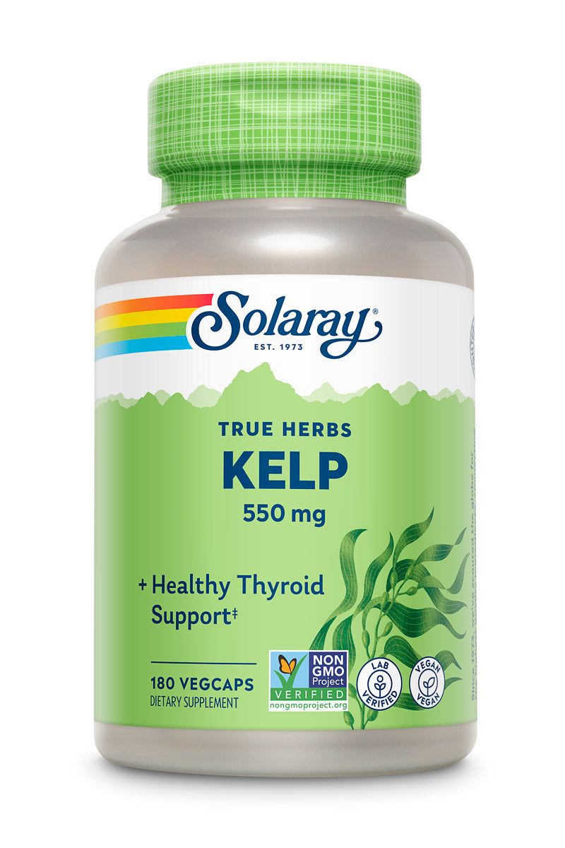 Solaray Kelp 550 mg with Folic Acid for Healthy Thyroid Function, Energy & Metabolism Support | Non-GMO | 180 VegCaps