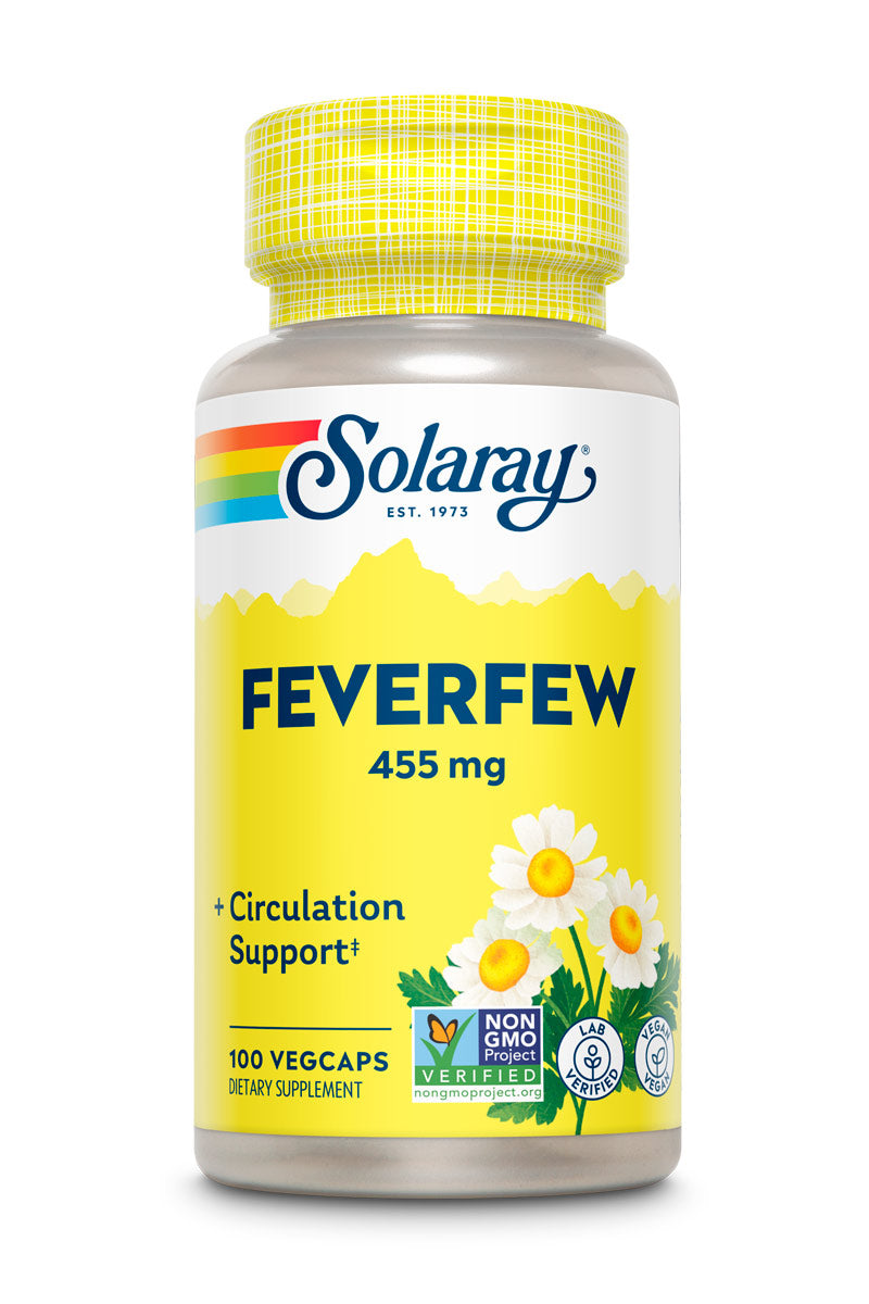 Solaray Feverfew Leaf 455mg | Head Discomfort, Circulatory Health & Blood Vessel Support Supplement | Vegan & Non-GMO | 100 VegCaps