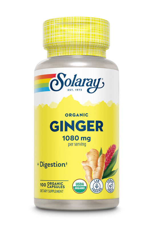 Solaray Organically Grown Ginger Root 540mg Healthy Cardiovascular, Digestive, Joint & Menstrual Cycle Support Vegan & Non-GMO 100 VegCaps