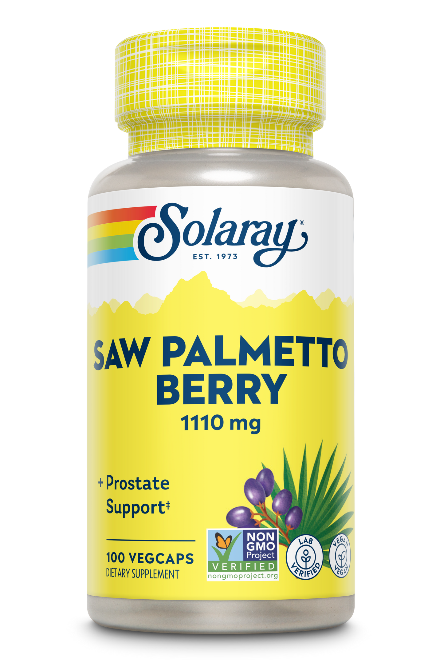 Solaray Saw Palmetto Berry 1110 mg, Organic Saw Palmetto for Men, Healthy Prostate Support from Fatty Acids & Plant Sterols, Non-GMO, Vegan & Lab Verified, 60-Day Guarantee, 50 Servings, 100 VegCaps