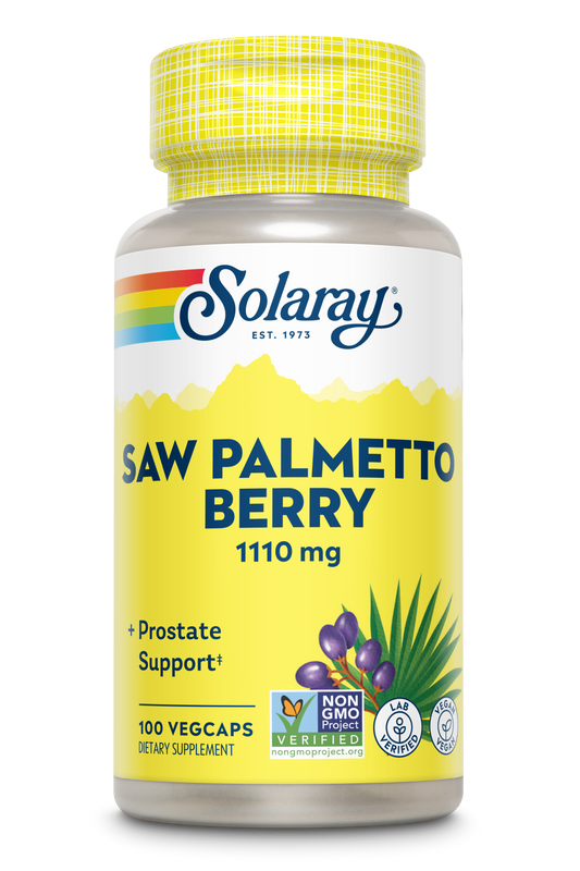 Solaray Saw Palmetto Berry 1110 mg, Organic Saw Palmetto for Men, Healthy Prostate Support from Fatty Acids & Plant Sterols, Non-GMO, Vegan & Lab Verified, 60-Day Guarantee, 50 Servings, 100 VegCaps