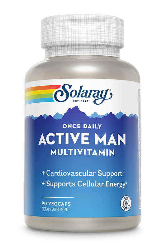 Solaray Once Daily Active Man Multivitamin & Mineral, Multivitamin for Cardiovascular, Support, Energy & Focus, Digestive Enzyme Blend, Amino Acids and Whole Food Base, 90 Servings, 90 VegCaps