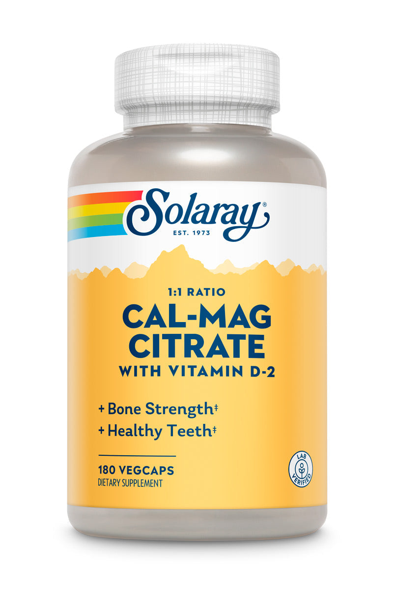Solaray Calcium & Magnesium Citrate with Vitamin D-2, 1:1 Ratio For Healthy Bones, Teeth, Muscle & Nervous System Function High Absorption 180 Count