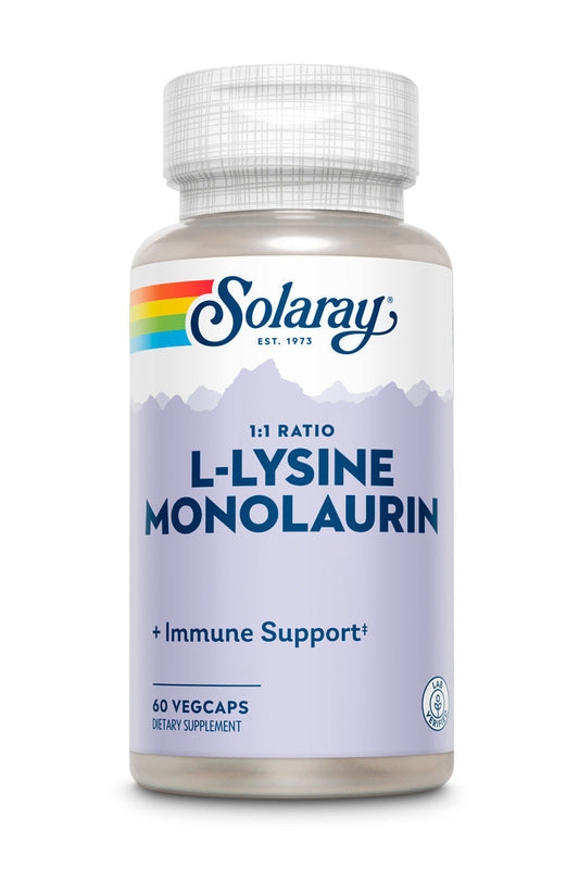 Solaray L-Lysine Monolaurin Immune Support Supplement, 1:1 Ratio for Immune System Function, Skin and Gut Health Support, 500 mg Each, 60-Day Money Back Guarantee, 30 Servings, 60 VegCaps