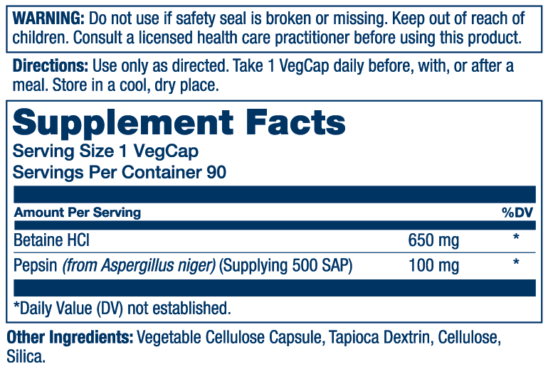 Solaray Vegan Betaine HCL with Pepsin