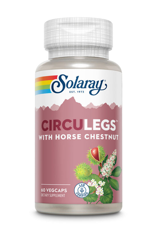 Solaray CircuLegs with Horse Chestnut Extract, Gotu Kola, Butcher's Broom, and More, Circulation and Vein Support for Healthy Legs, 60-Day Guarantee, Lab Verified