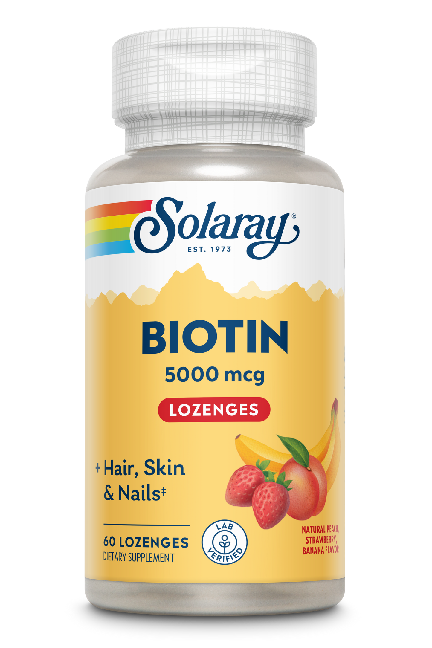 Solaray Biotin 5000 mcg | Natural Peach, Strawberry, Banana Flavor | Healthy Hair, Skin & Nails Support | 60 Lozenges