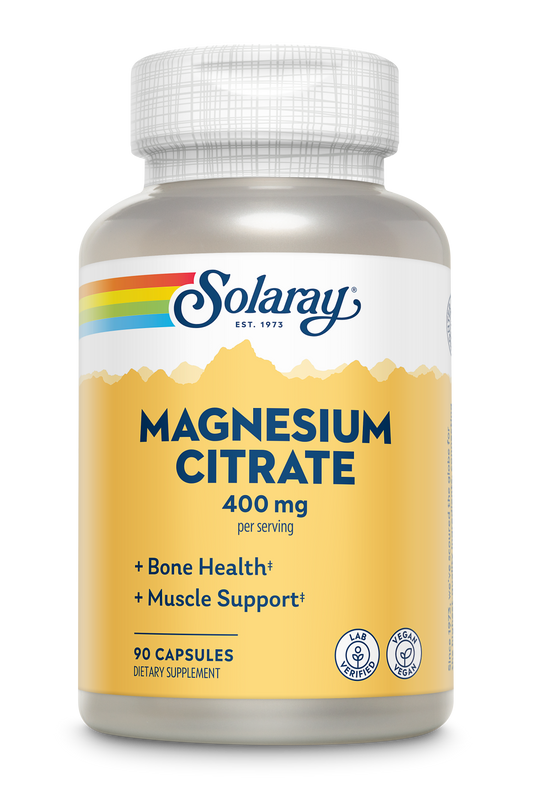 Solaray Magnesium Citrate 400mg - Bone Strength, Muscle Recovery, and Digestion Support - Herbal Base - Vegan, Lab Verified, 60-Day Money-Back Guarantee - 30 Servings, 90 VegCaps