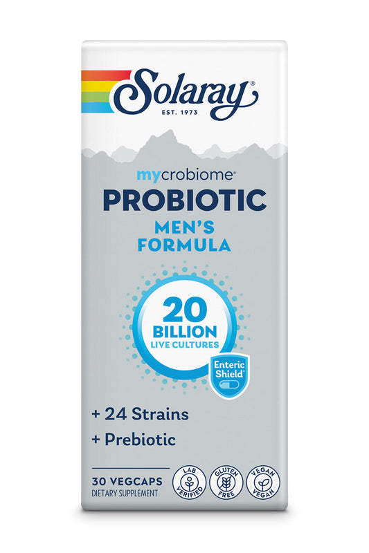 Solaray Mycrobiome Probiotic Men’s Formula, Probiotics for Men, Gut Health, Digestion, Immune Function & More, 20 Billion CFU Mens Probiotic, 24 Strains Plus Prebiotic, 30 Servings, 30 VegCaps