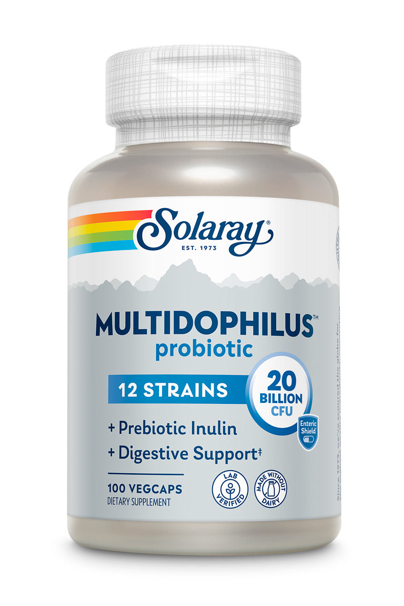 SOLARAY Multidophilus 12 Strain Probiotic 20 Billion CFU, Probiotics for Digestive Health and Gut Health Support, Prebiotic Inulin, No Dairy, 50 Serv, 100 VegCaps