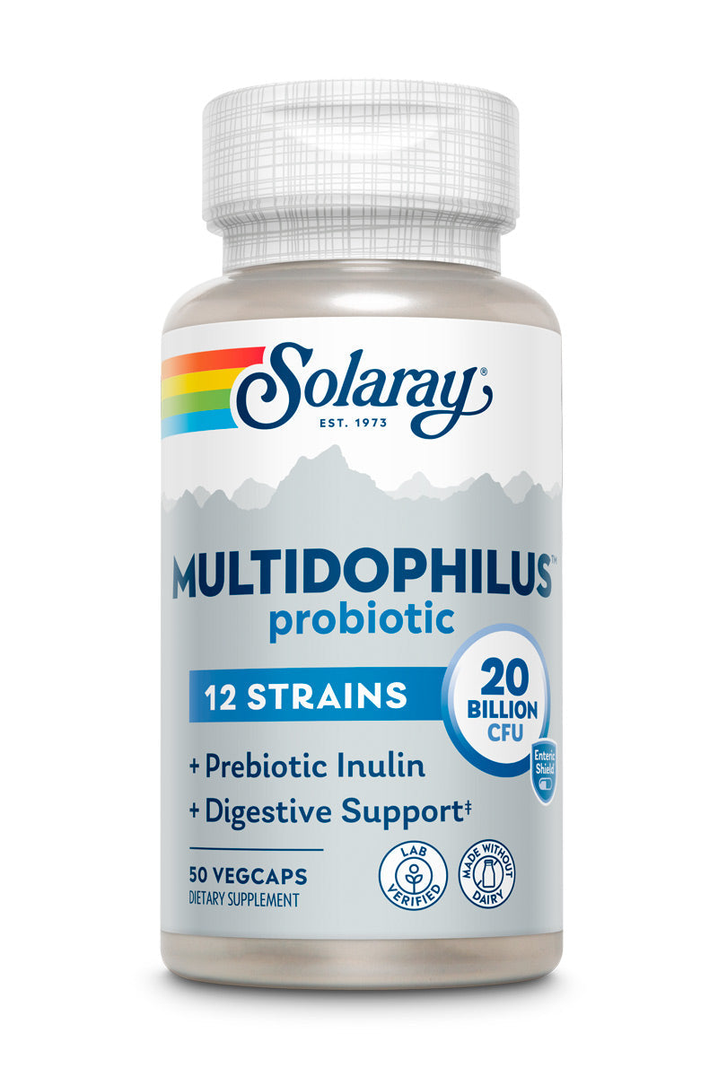 Solaray Multidophilus 12 Strain Probiotic 20 Billion CFU, Probiotics for Digestive Health and Gut Health Support w/ Prebiotic Inulin, Made Without Dairy, 60 Day Guarantee, 25 Serv, 50 Enteric VegCaps