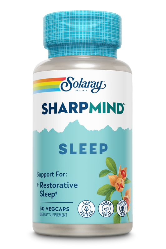 Solaray SharpMind Sleep, Nootropic Sleep Aid Formula, Nootropics Brain Support Supplement for a Calm Mood and Healthy Sleep with Slow Release Melatonin 3mg, 60 Day Guarantee, 30 Servings, 30 VegCaps