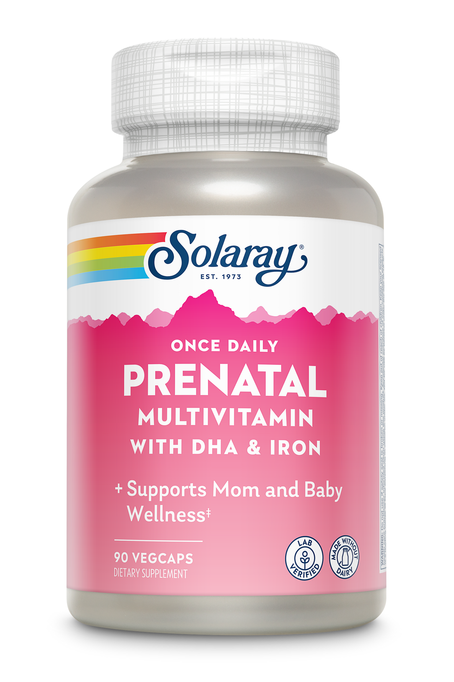 Solaray Once Daily Prenatal Multivitamin with Iron & DHA, Prenatal Vitamins and Minerals for Expectant Mothers, Digestion Aid with Morning Ease Herbal Blend & Whole Food Base, 90 Servings, 90 VegCaps