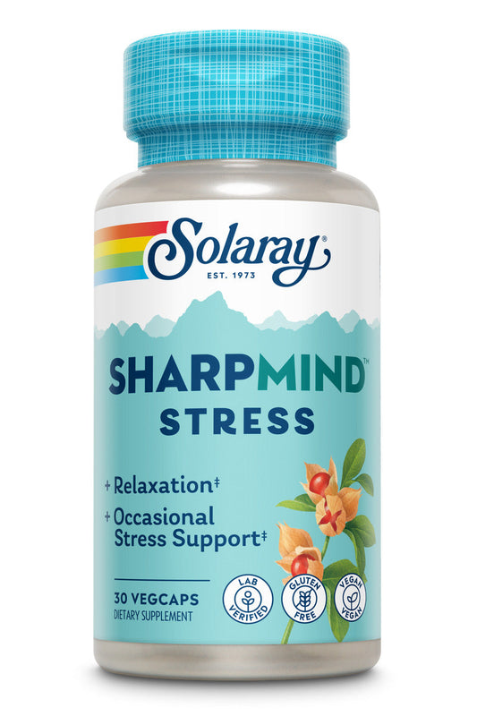 Solaray SharpMind Stress, Nootropic Mood Support Supplement for Relaxation and Occasional Stress Relief Support, Adaptogen with Ashwagandha, L Theanine, 60 Day Money Guarantee, 30 Serv 30 VegCaps