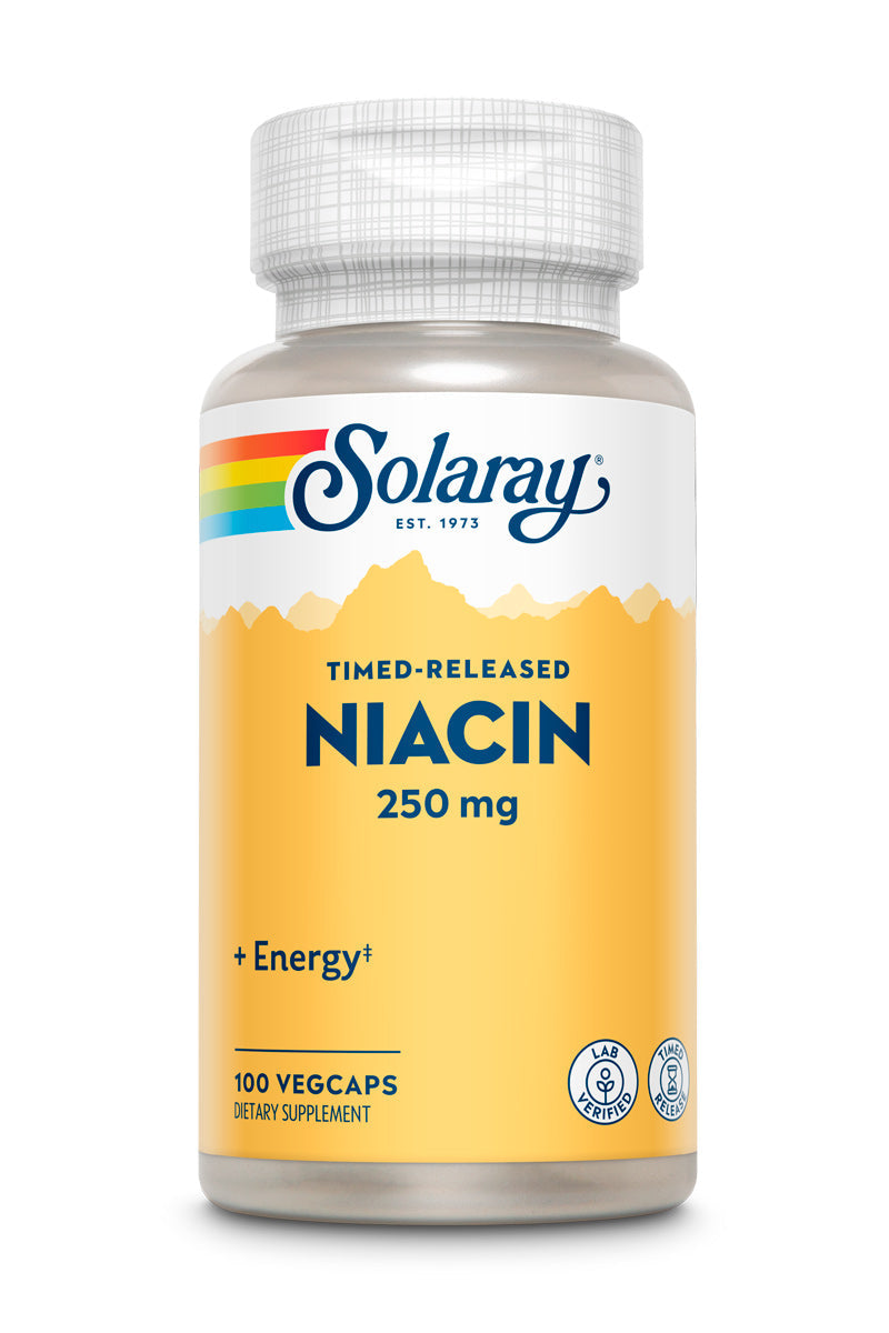 Solaray Niacin Timed-Release 250mg, Vitamin B3 | Skin Health, Heart & Nervous System Support | 100ct