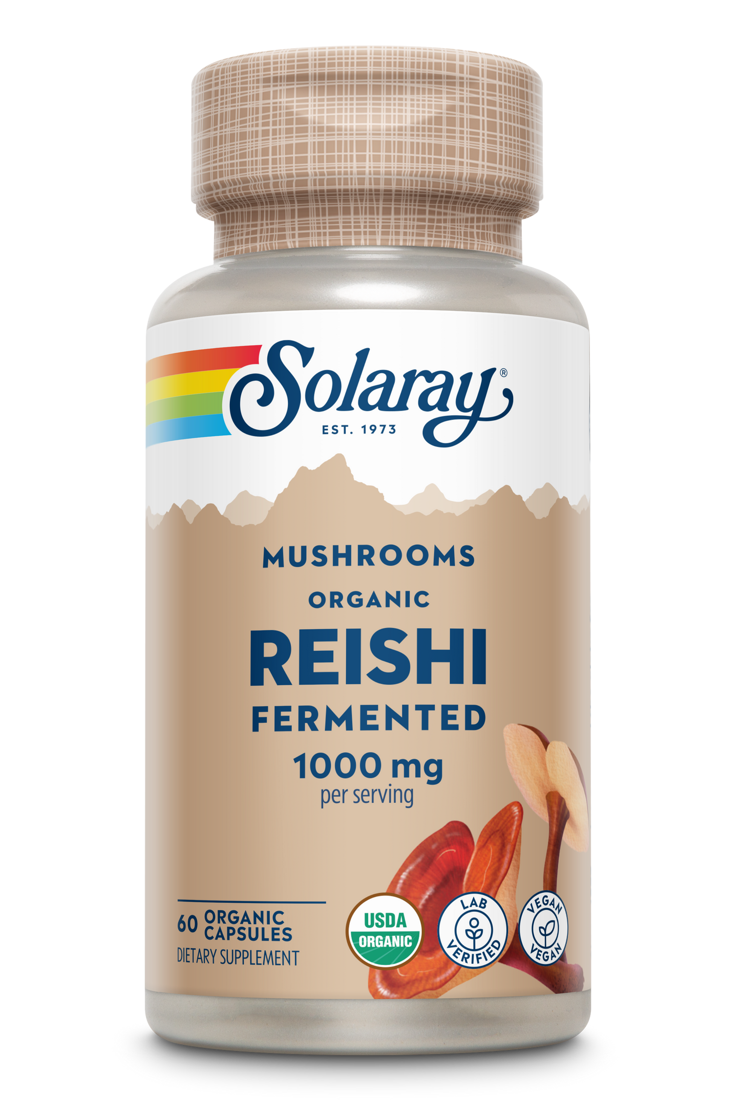 Solaray Fermented Reishi Mushroom 500mg | Healthy Immune, Heart & Brain Function Support | Energy & Mood Supplement | 60 VegCaps