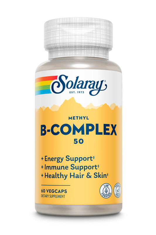 Solaray Methyl B-Complex 50mg | Methylated Forms of Folate & B-12 | Healthy Hair & Skin, Nerves, Immune Function & Metabolism Support | 60 VegCaps